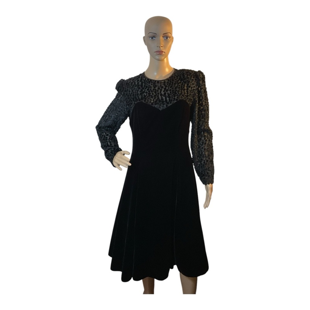 Niki Original Women’s Vintage Velvet Sheer Polka Dot Black Party Dress Size 12